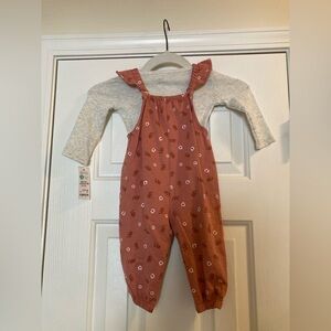 Carters Girls 2 Piece Set Overall, Long Sleeve Shirt Size 6 Month NWT